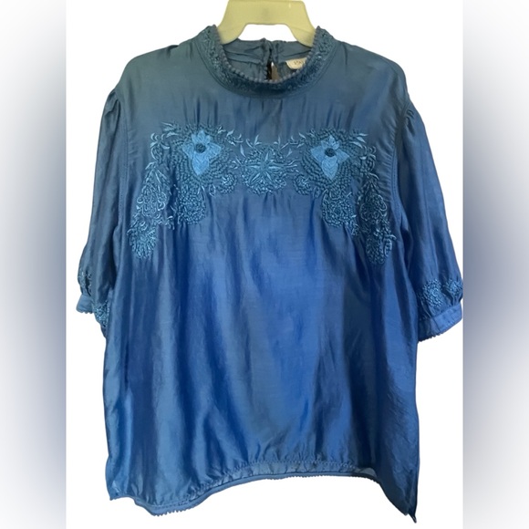 Women’s Payal Jain Anthropology Blue Floral Embroidered Top in Size XL. - Picture 3 of 16